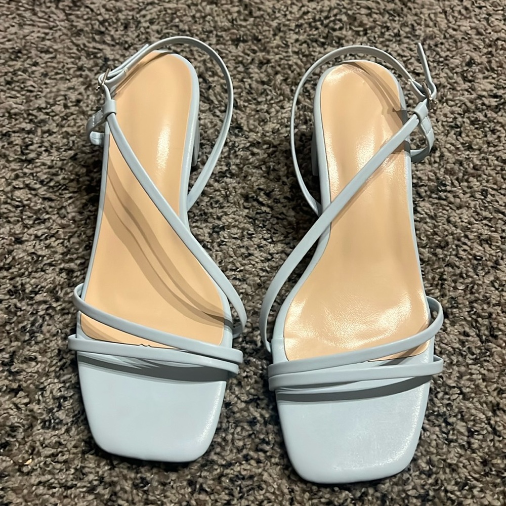 Baby Blue Square Toe Strappy Small Heels Sandal Size 7